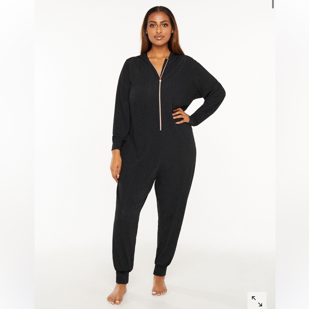 Savage x Fenty Sleep & Shine hooded metallic black S zipper onesie jumpsuit